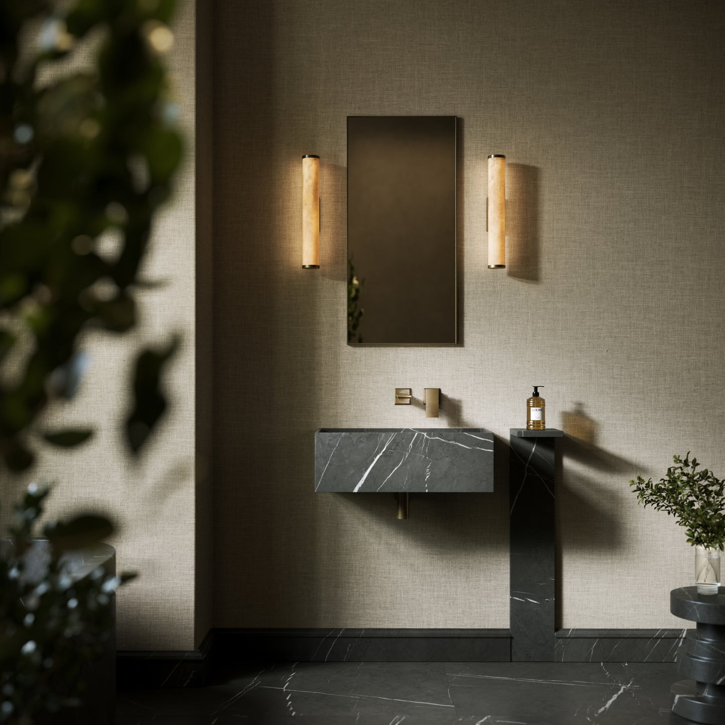 Colonna Pietra Grey Marble Pedestal Shelf