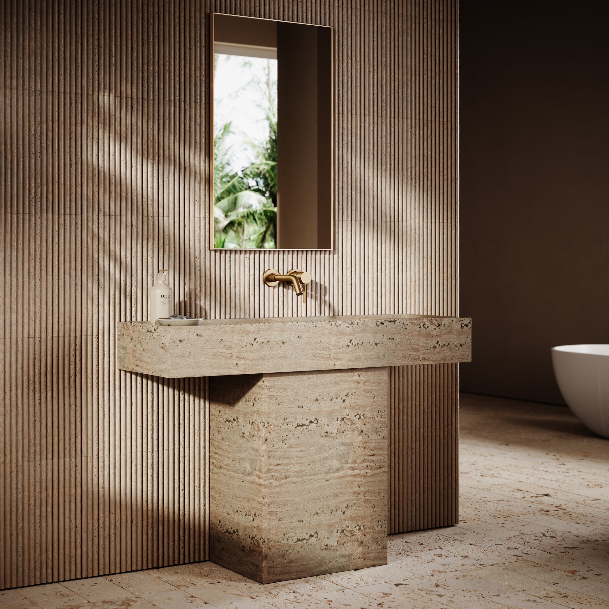 Concerto Travertine Stone Pedestal Basin 1200mm
