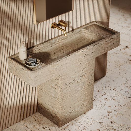 Concerto Travertine Stone Pedestal Basin 1200mm