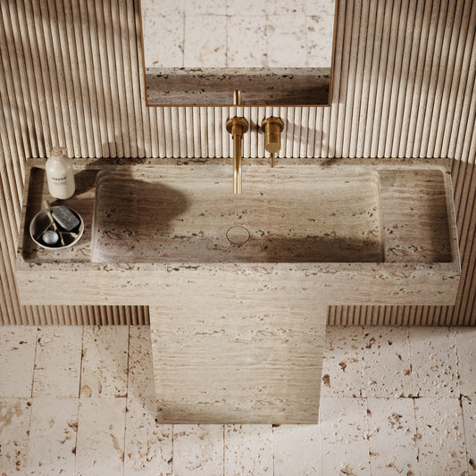 Concerto Travertine Stone Pedestal Basin 1200mm