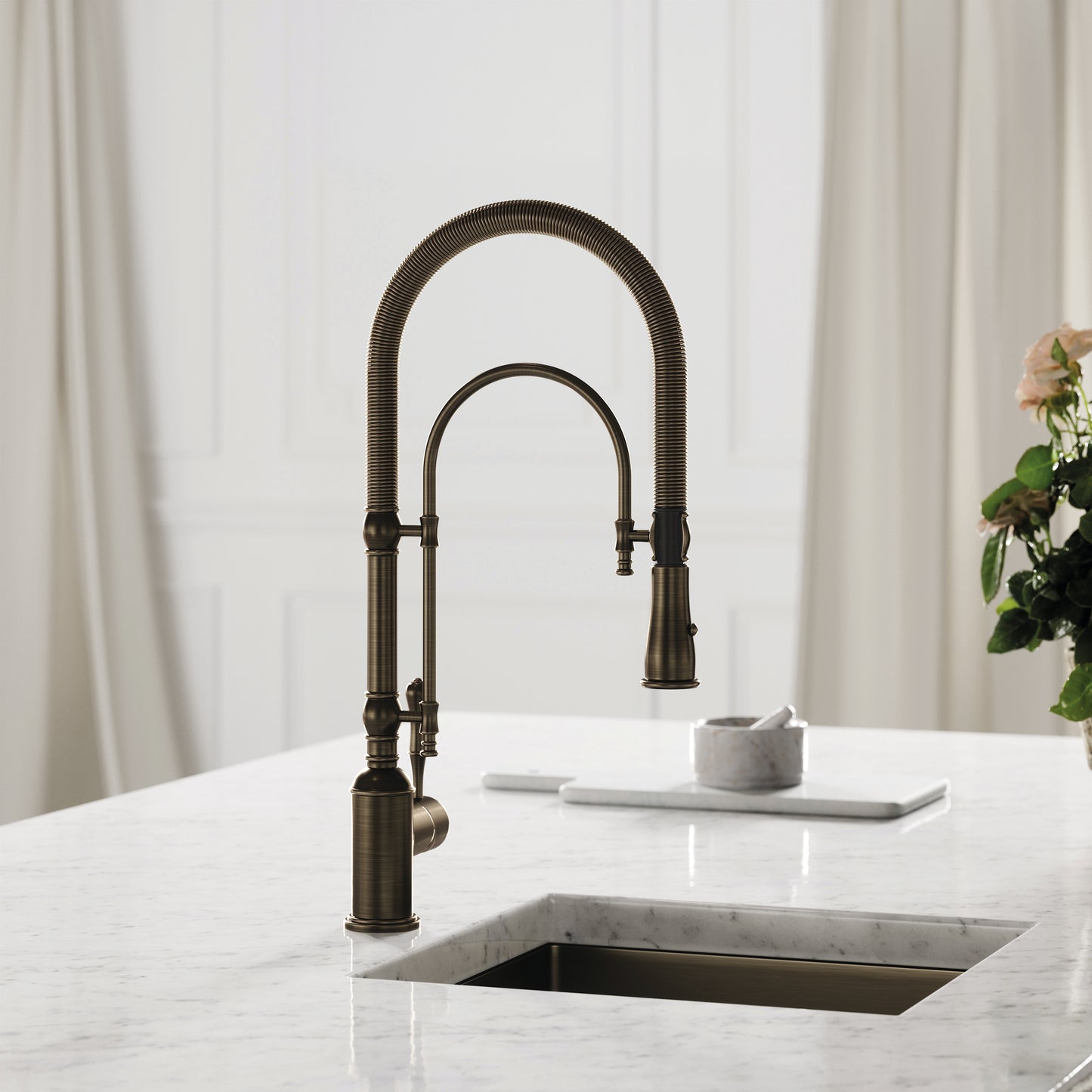 Claridge Brushed Bronze Traditional Pull Out Kitchen Tap