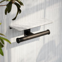 Deka Matte Black Double Toilet Roll Holder with Carrara Marble Shelf