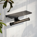 Deka Matte Black Double Toilet Roll Holder with Pietra Grey Marble Shelf