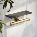 Deka Brushed Gold Double Toilet Roll Holder with Pietra Grey Marble Shelf