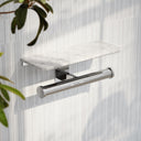 Deka Chrome Double Toilet Roll Holder with Carrara Marble Shelf