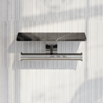 Deka Chrome Double Toilet Roll Holder with Pietra Grey Marble Shelf