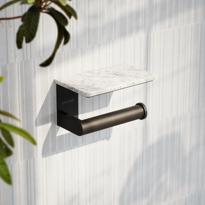 Deka Matte Black Toilet Roll Holder with Carrara Marble Shelf