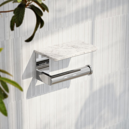 Deka Chrome Toilet Roll Holder with Carrara Marble Shelf