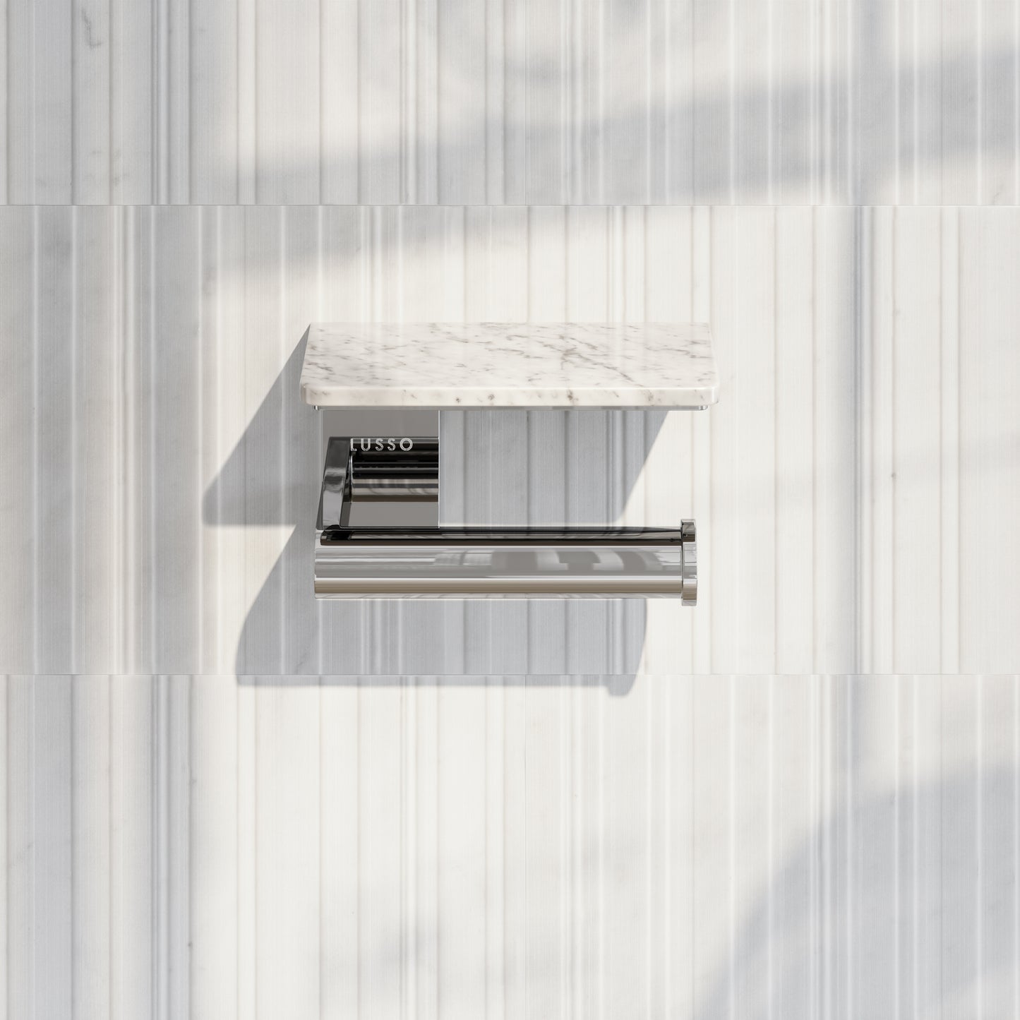 Deka Chrome Toilet Roll Holder with Carrara Marble Shelf