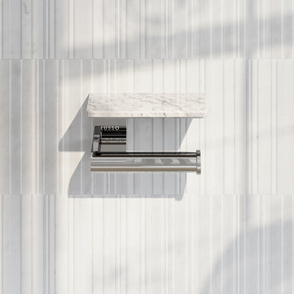 Deka Chrome Toilet Roll Holder with Carrara Marble Shelf