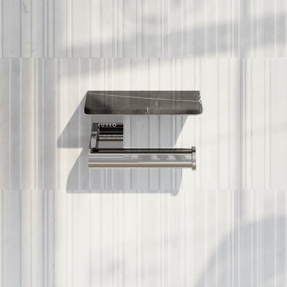 Deka Chrome Toilet Roll Holder with Pietra Grey Marble Shelf