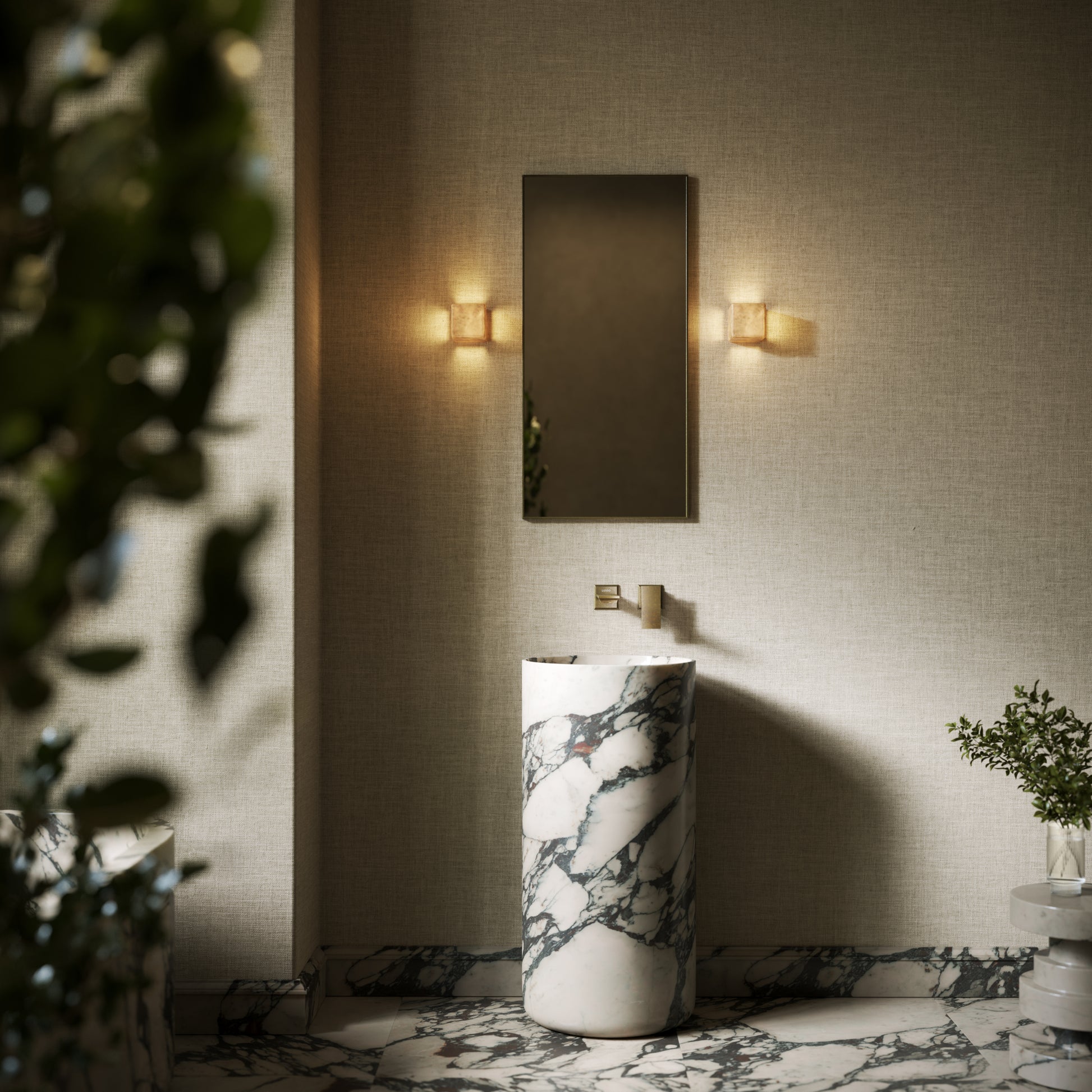 Designo Calacatta Viola Marble Pedestal Basin 400mm