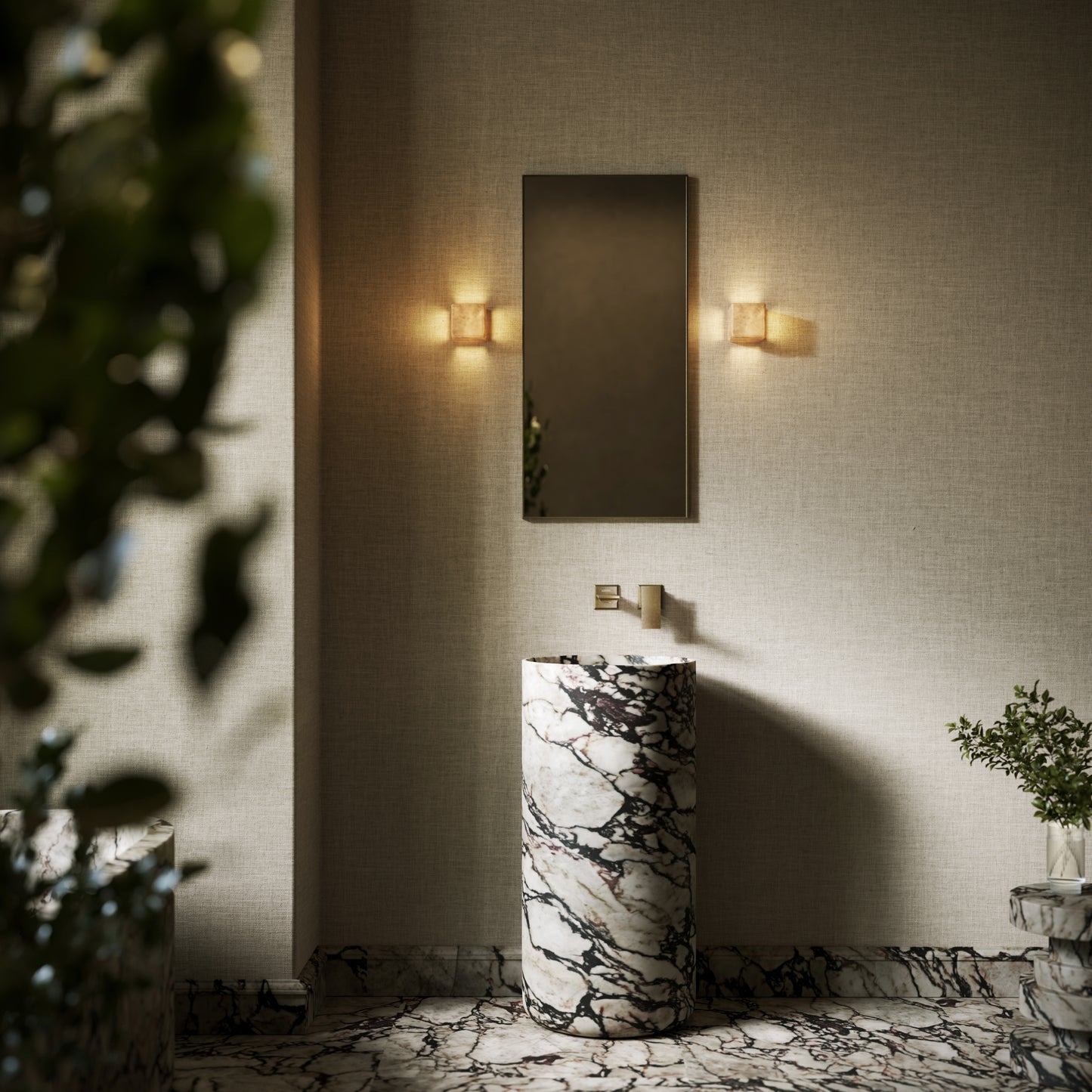 Designo Calacatta Viola Marble Pedestal Basin 400mm