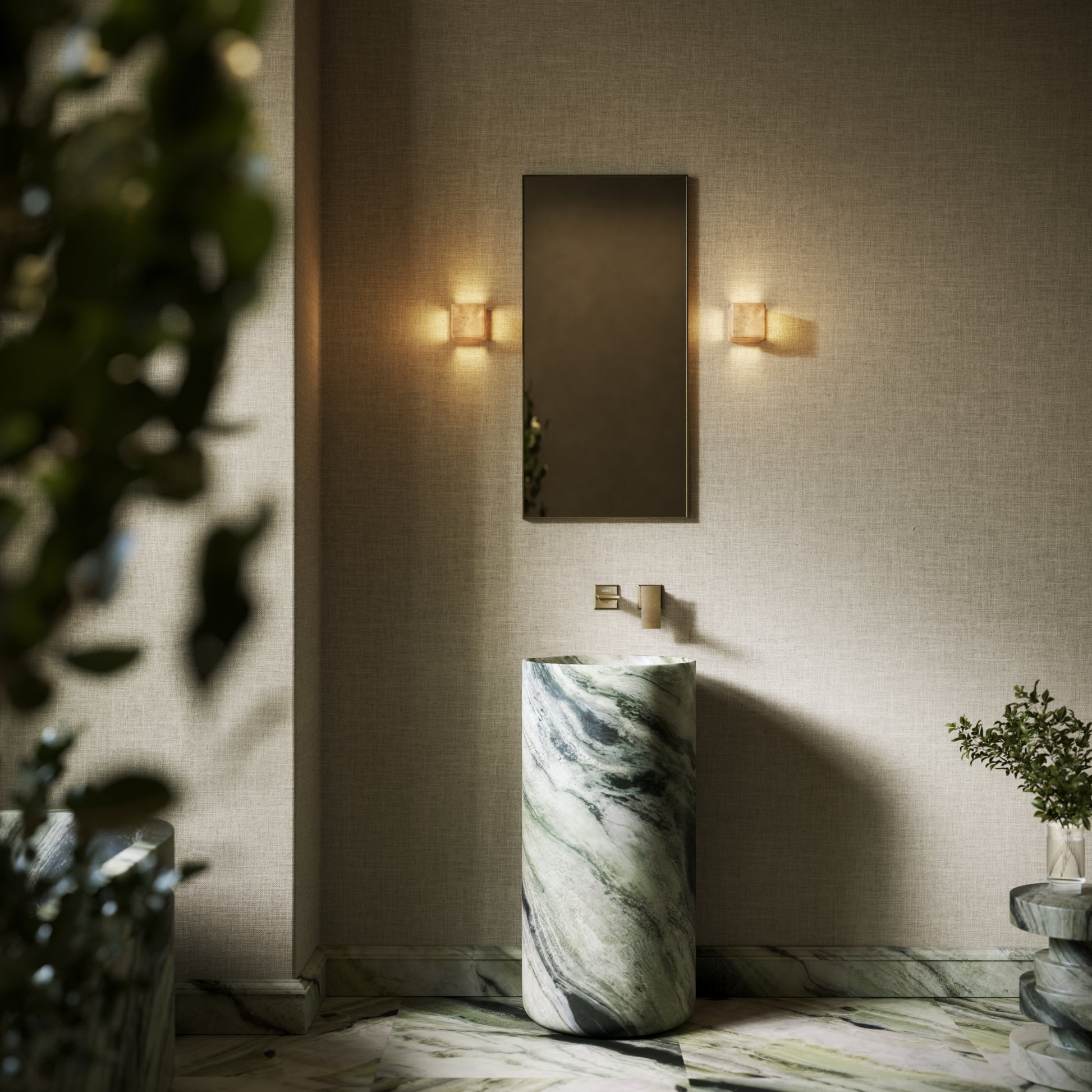 Designo Jade Green Marble Pedestal Basin 400mm