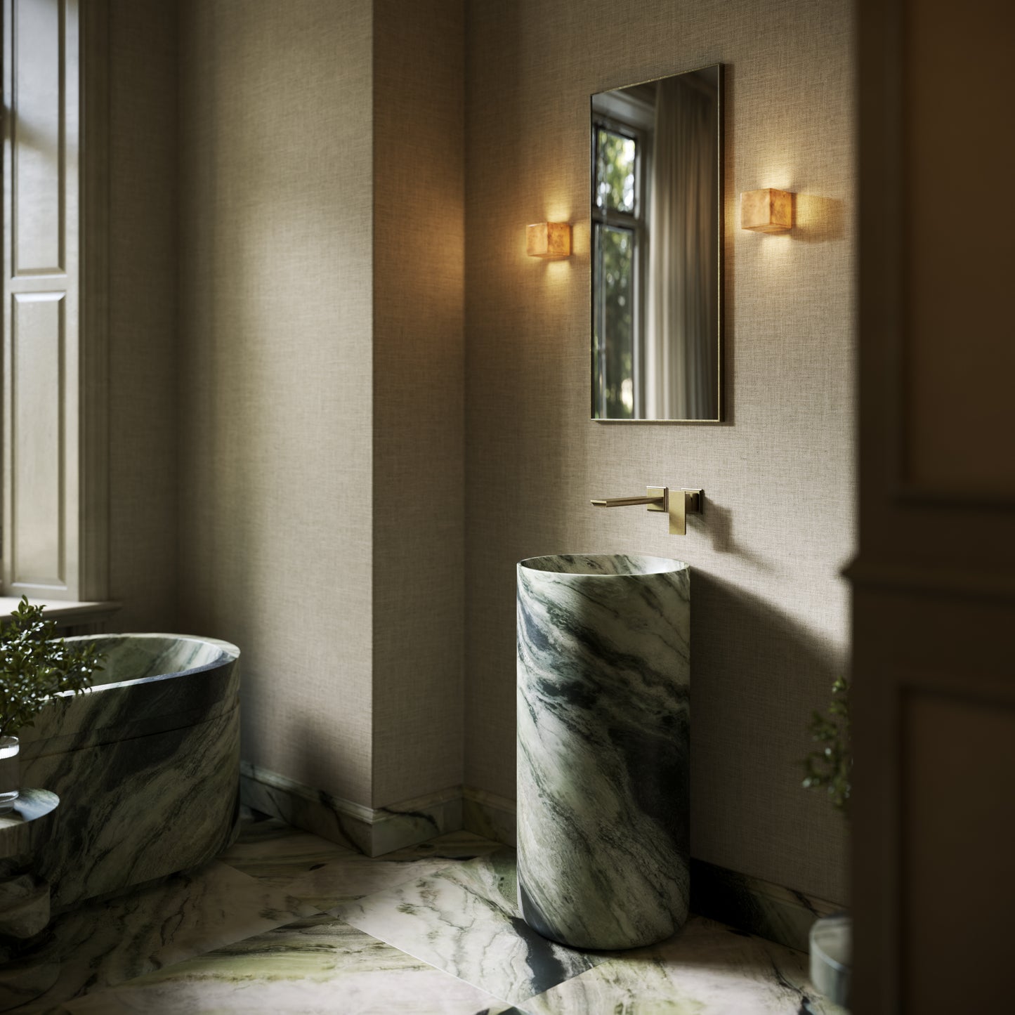 Designo Jade Green Marble Pedestal Basin 400mm