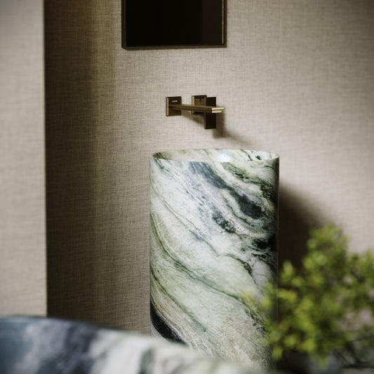 Designo Jade Green Marble Pedestal Basin 400mm