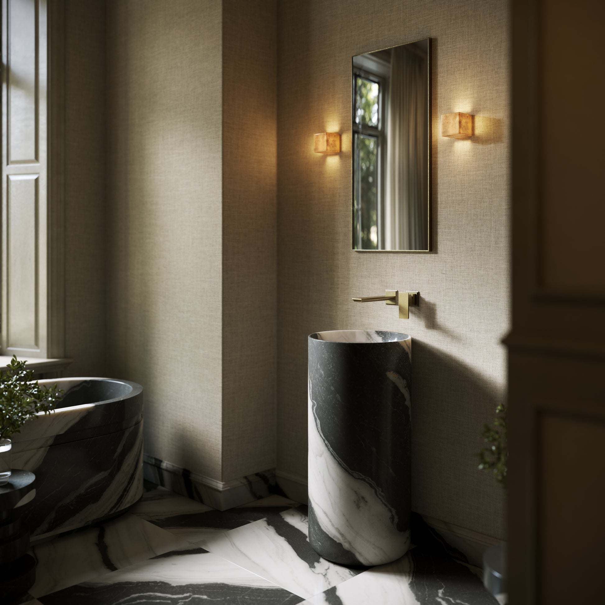 Designo Panda Marble Pedestal Basin 400mm