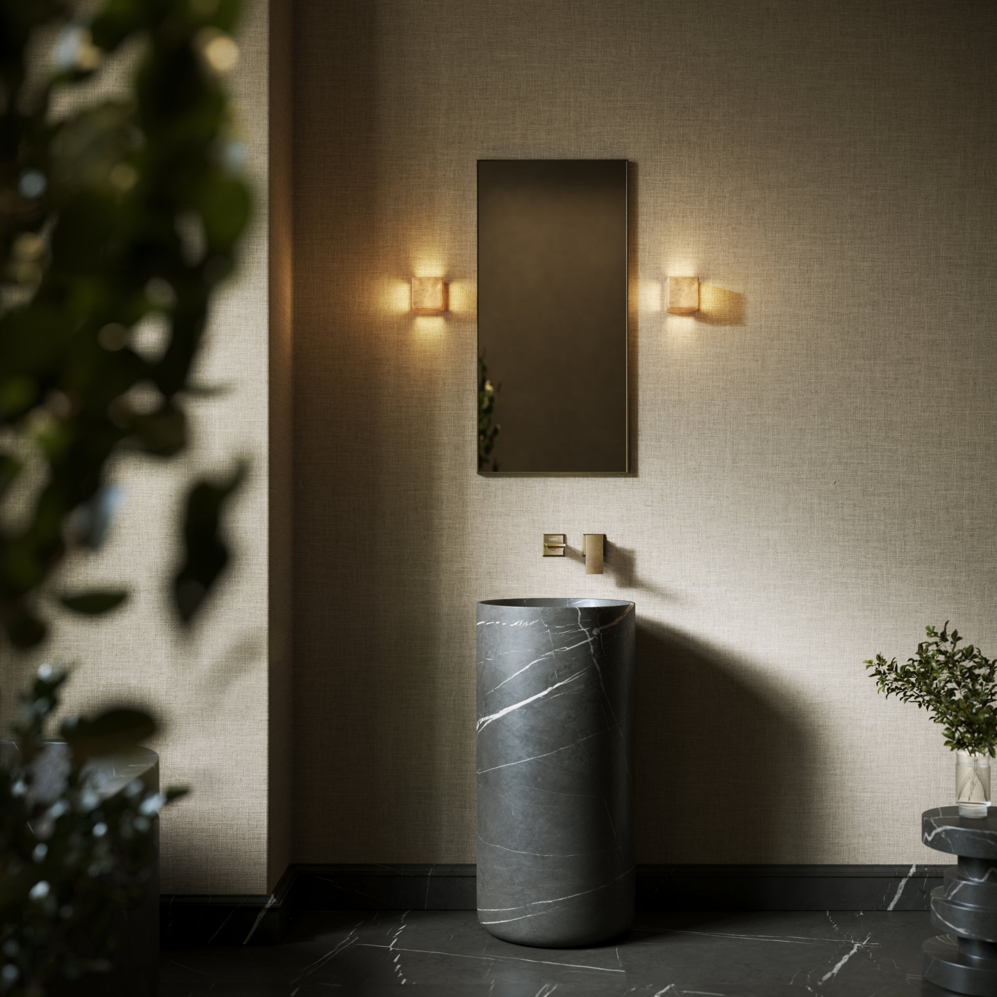 Designo Pietra Grey Marble Pedestal Basin 400mm