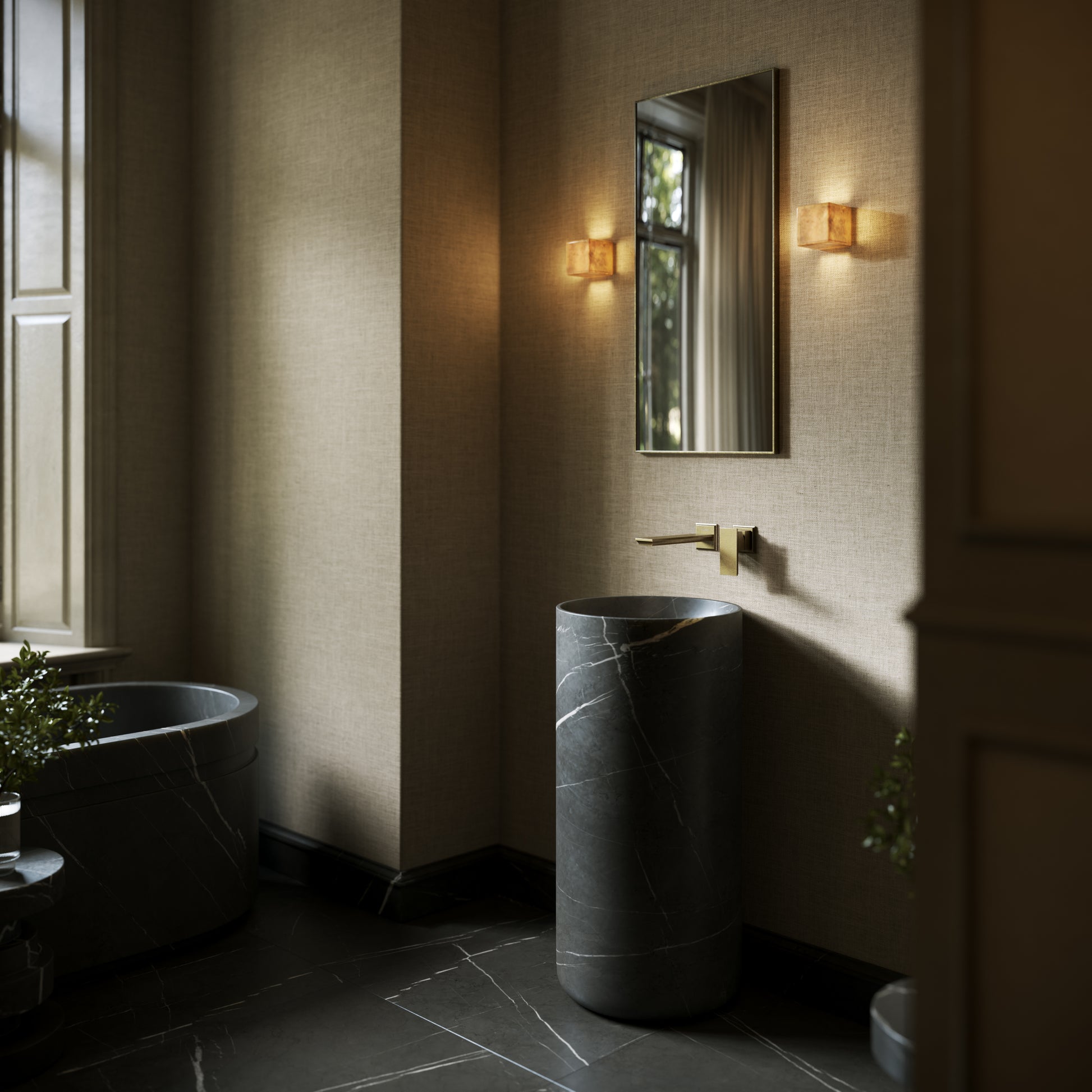 Designo Pietra Grey Marble Pedestal Basin 400mm