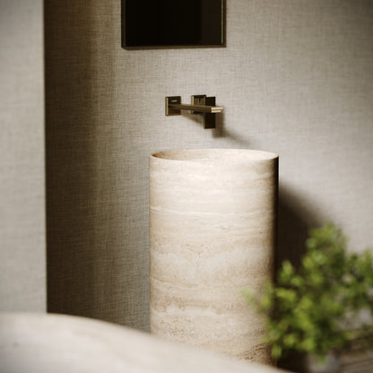 Designo Travertine Stone Pedestal Basin 400mm