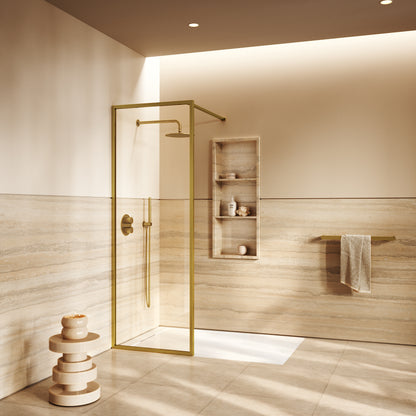Designo Complete Walk In Shower Enclosure Brushed Gold - KIT A (ALL SIZES)