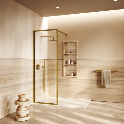 Designo Complete Walk In Shower Enclosure Brushed Gold - KIT A (ALL SIZES)