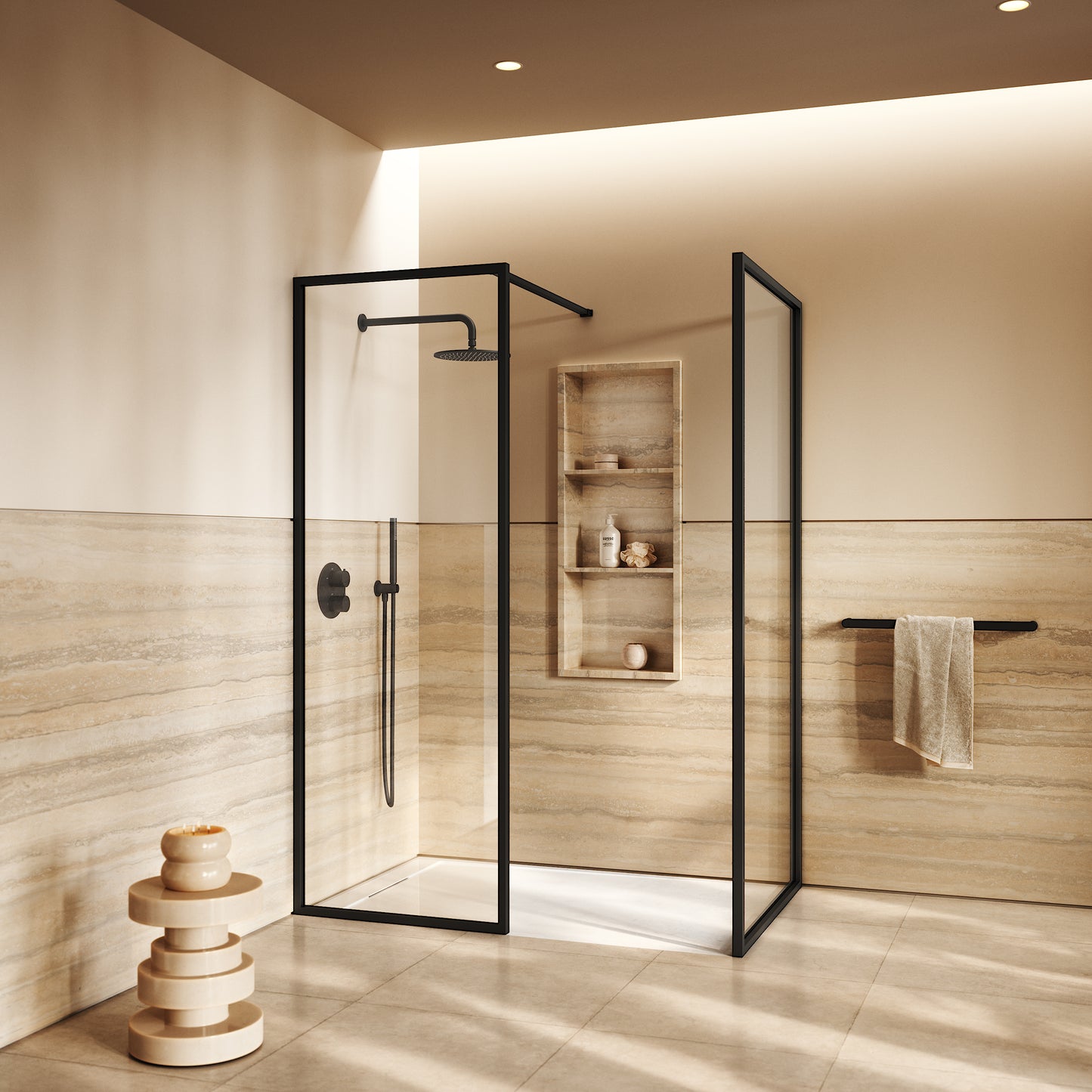 Designo Matte Black Complete Walk In Shower Enclosure - KIT B - All Sizes