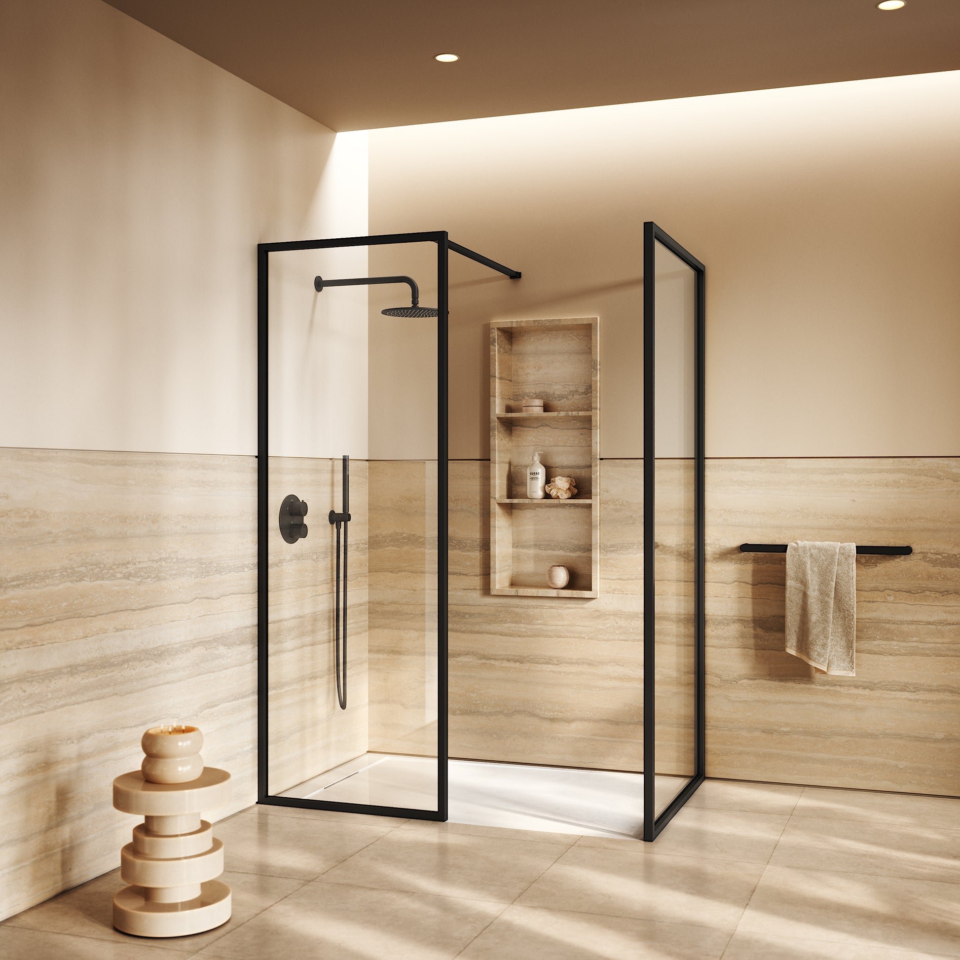Designo Matte Black Complete Walk In Shower Enclosure - KIT B - All Sizes