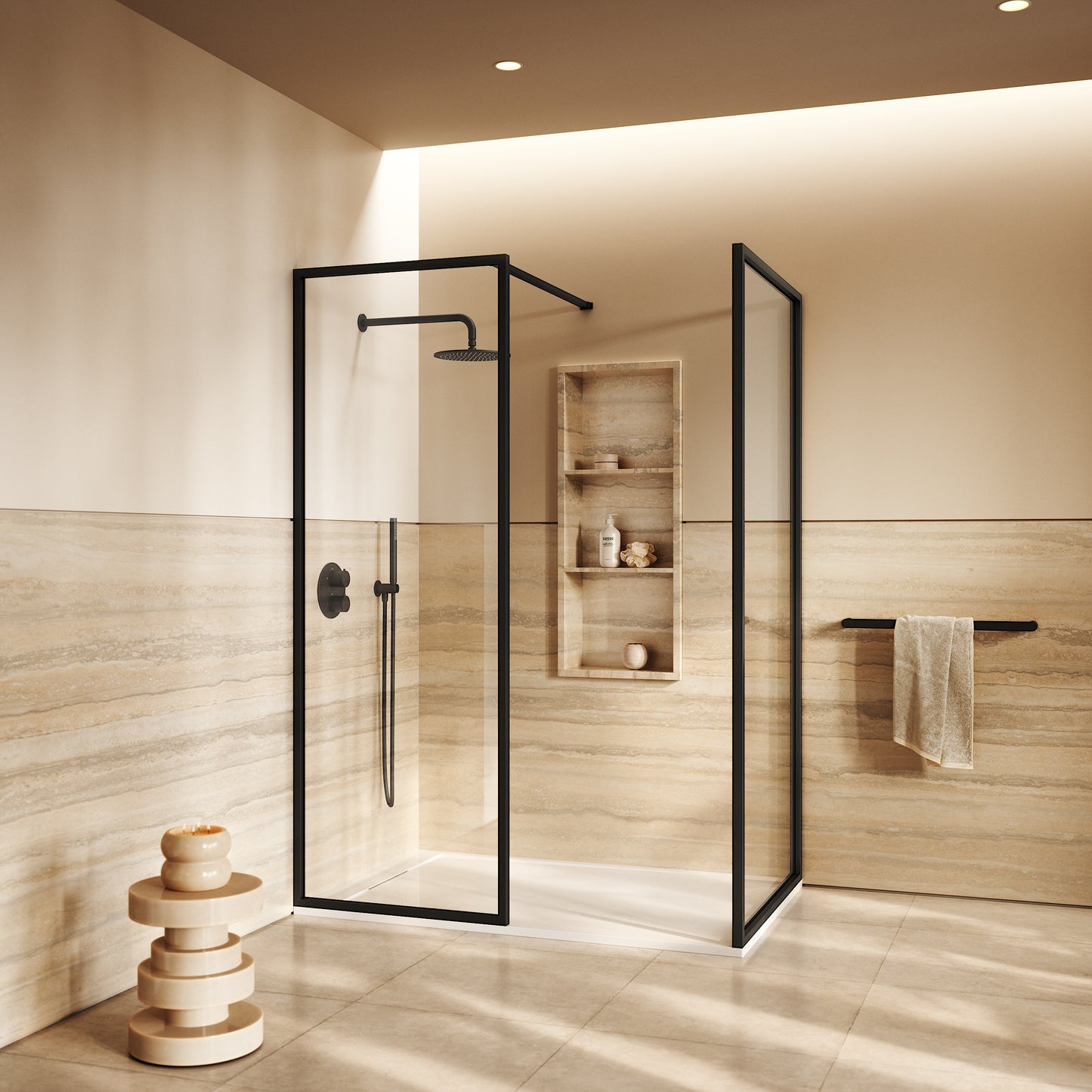Designo Matte Black Complete Walk In Shower Enclosure - KIT B - All Sizes