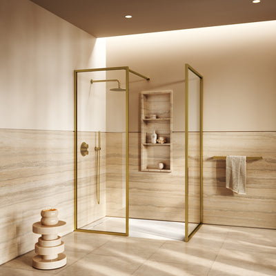 Designo Complete Walk In Shower Enclosure Brushed Gold - KIT B (ALL SIZES)