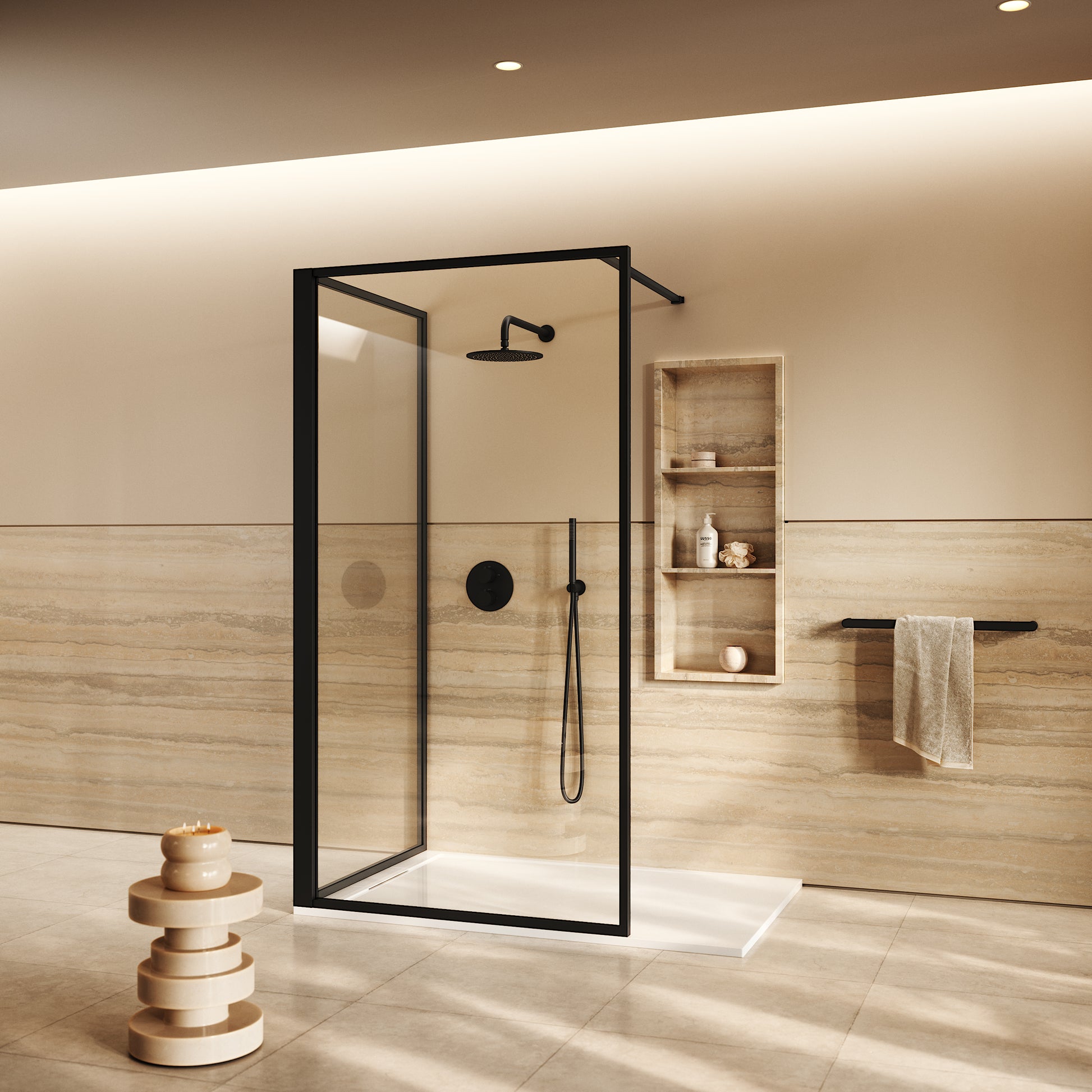 Designo Complete Walk In Shower Enclosure Matte Black - KIT B (ALL SIZES)
