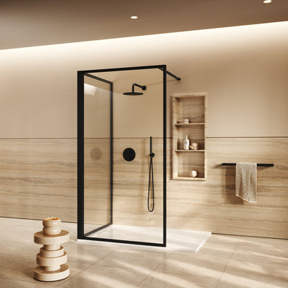 Designo Complete Walk In Shower Enclosure Matte Black - KIT B (ALL SIZES)
