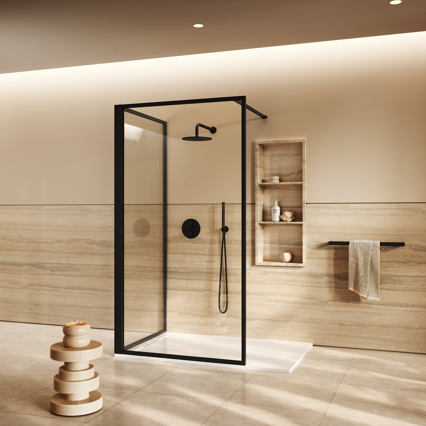 Designo Matte Black Complete Walk In Shower Enclosure - KIT C - All Sizes