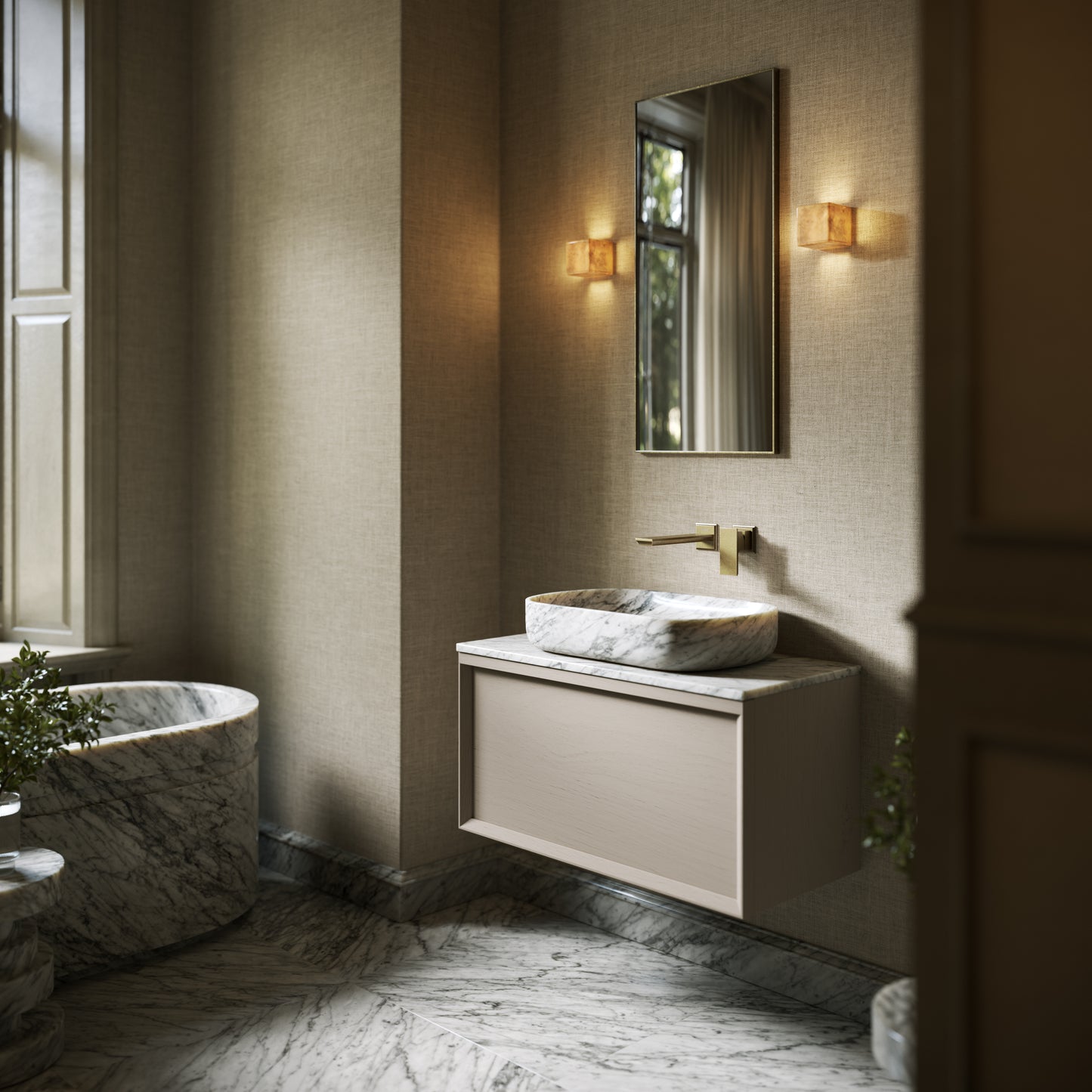 Designo Carrara Marble Countertop Basin 550mm