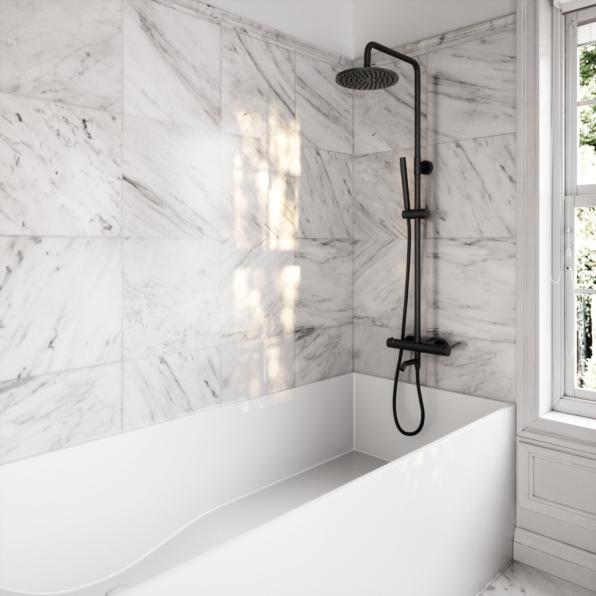 Elegance Matte Black Exposed Thermostatic 3 Way Shower