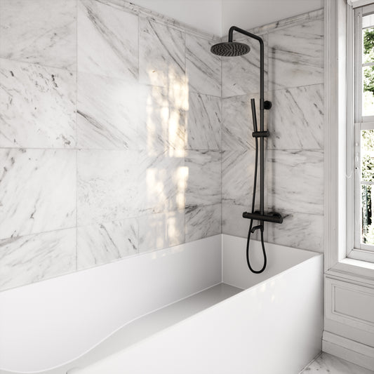 Elegance Matte Black Exposed Thermostatic 3 Way Shower