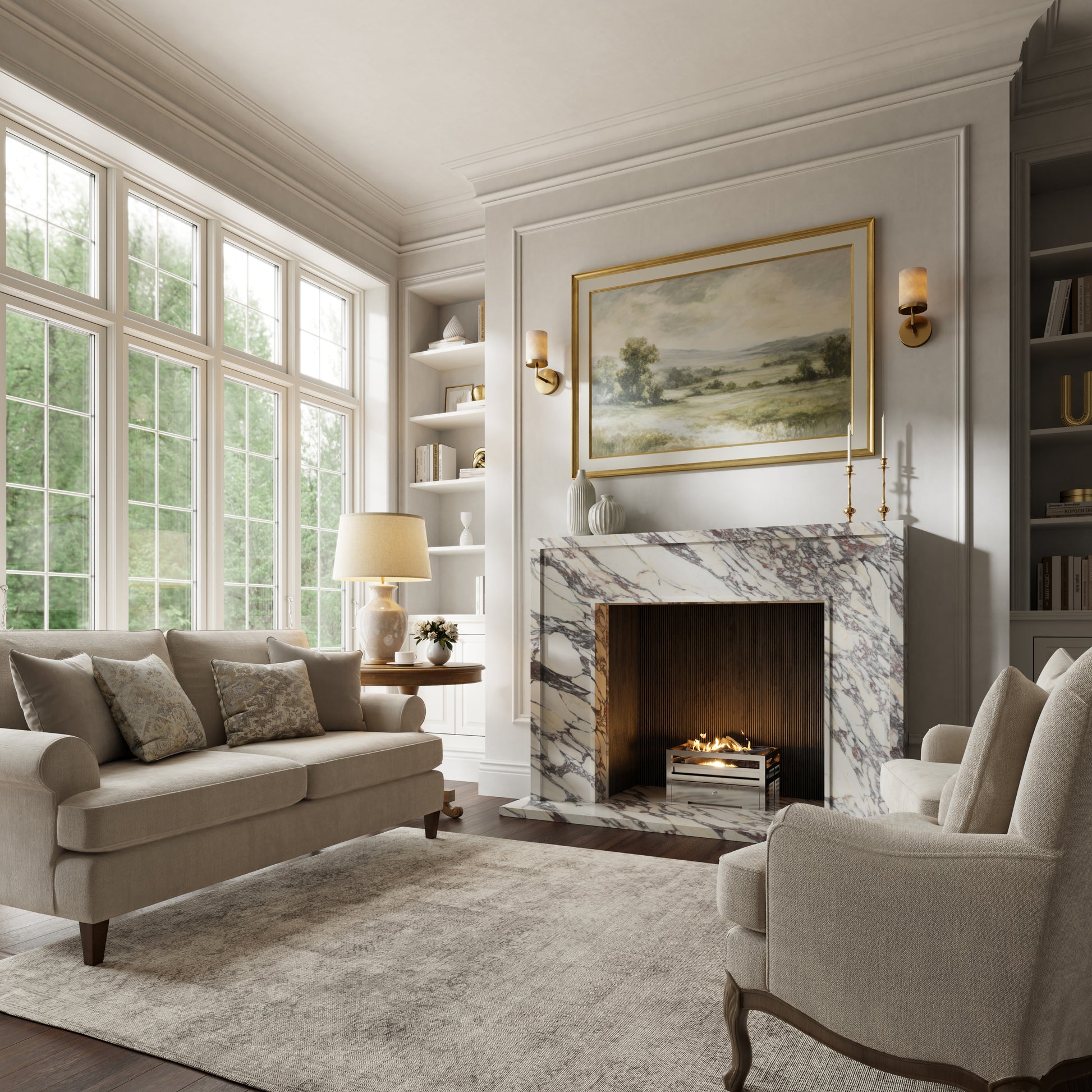 Beaumont Calacatta Viola Honed Marble Fireplace 1600mm