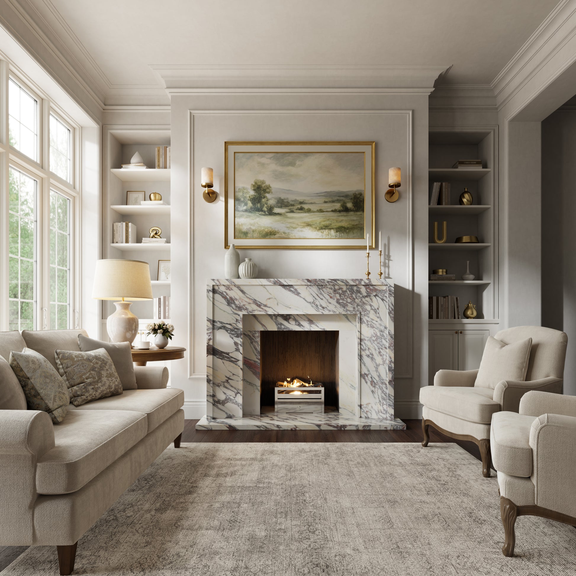 Beaumont Calacatta Viola Honed Marble Fireplace 1600mm