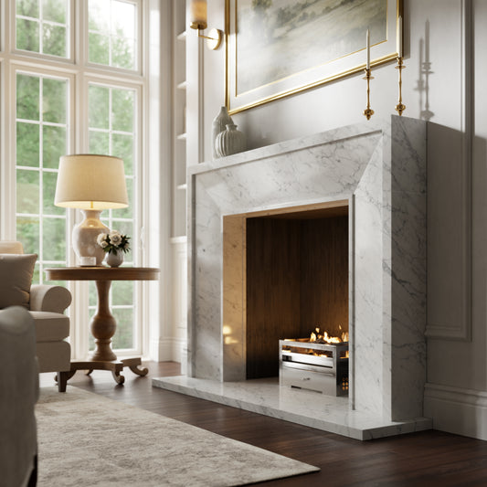 Beaumont Carrara Honed Marble Fireplace 1600mm
