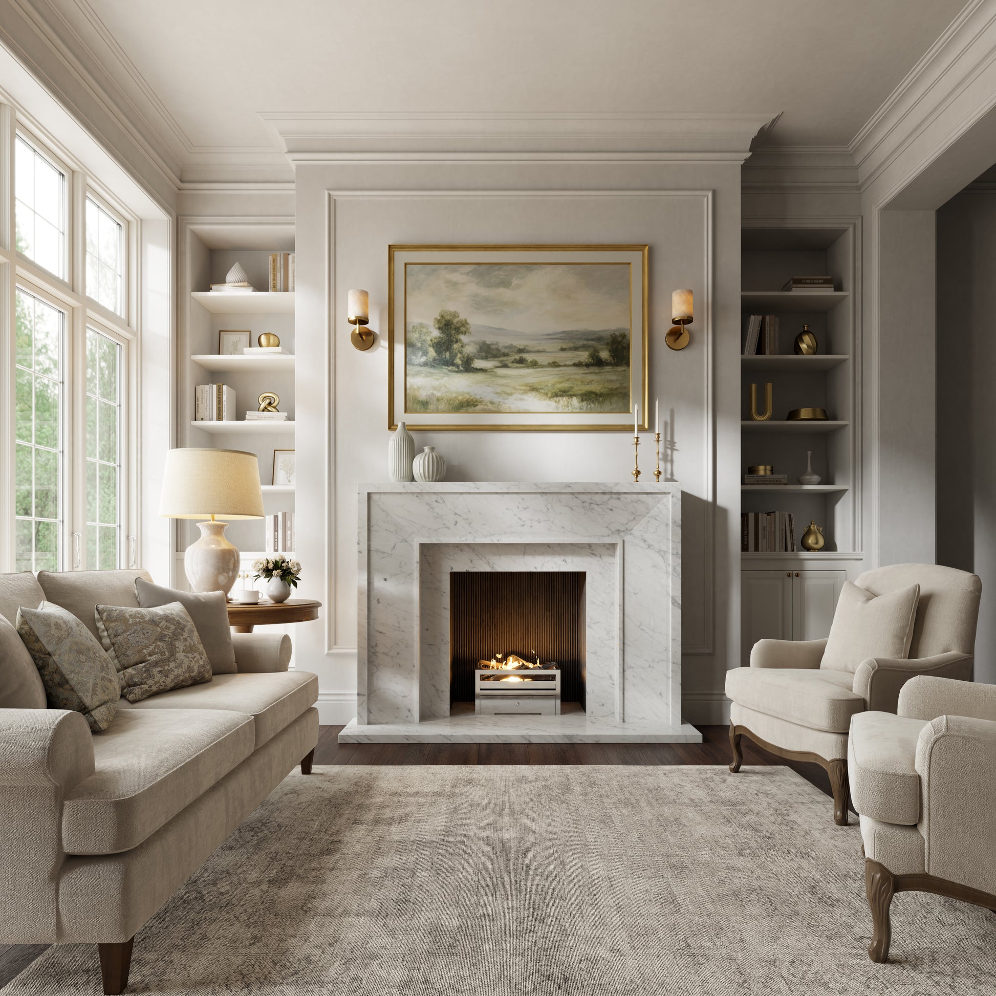 Beaumont Carrara Honed Marble Fireplace 1600mm