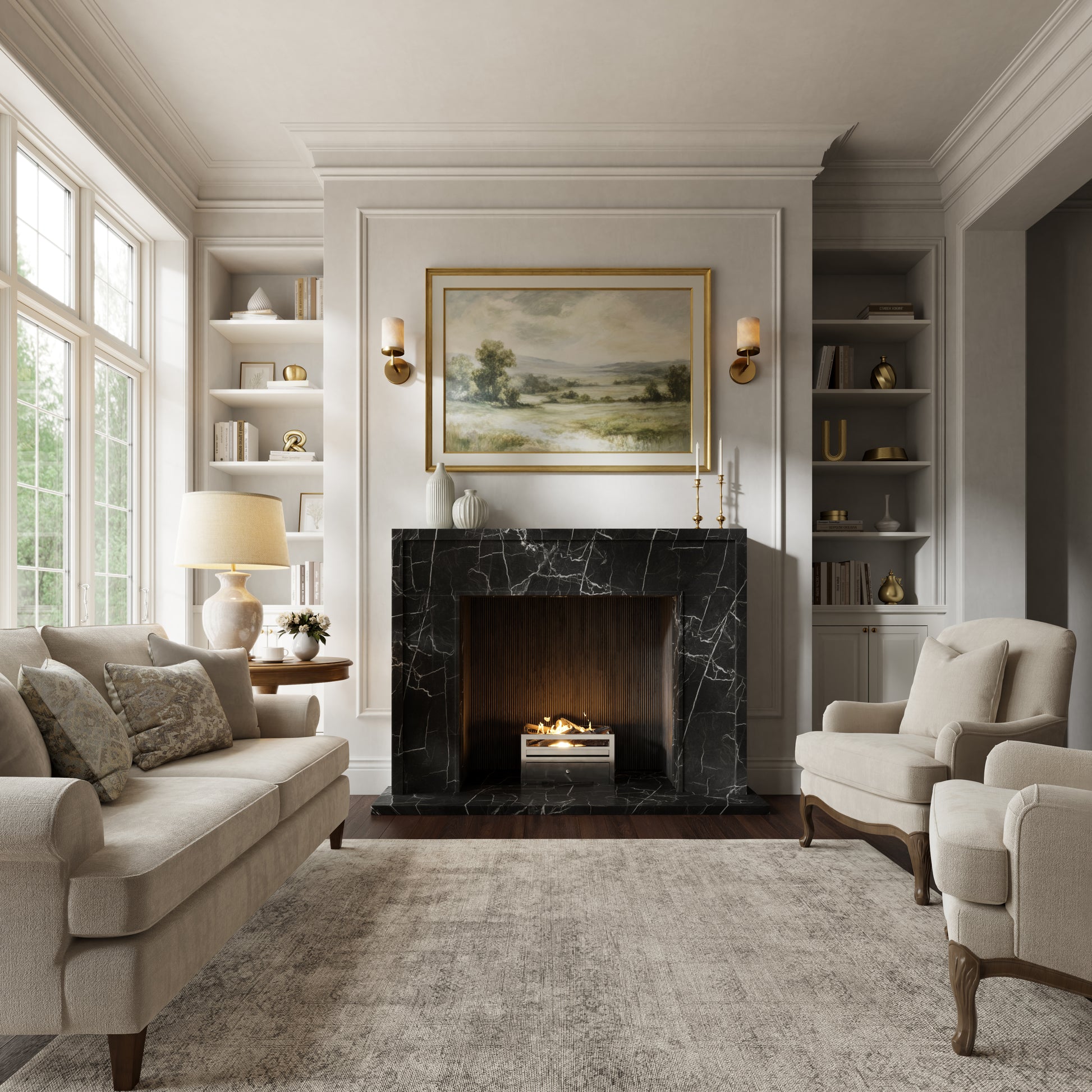 Beaumont Nero Marquina Honed Marble Fireplace 1600mm