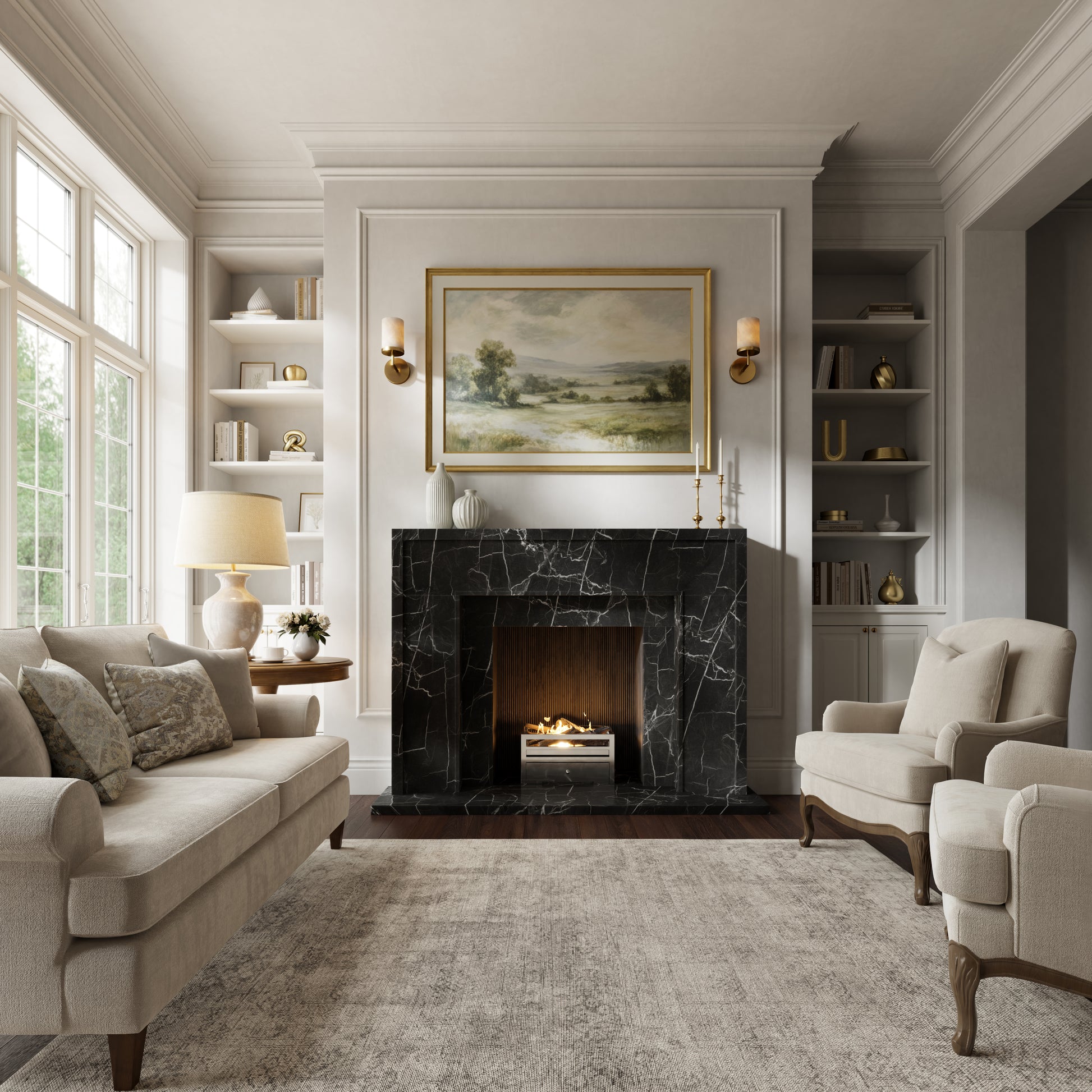 Beaumont Nero Marquina Honed Marble Fireplace 1600mm