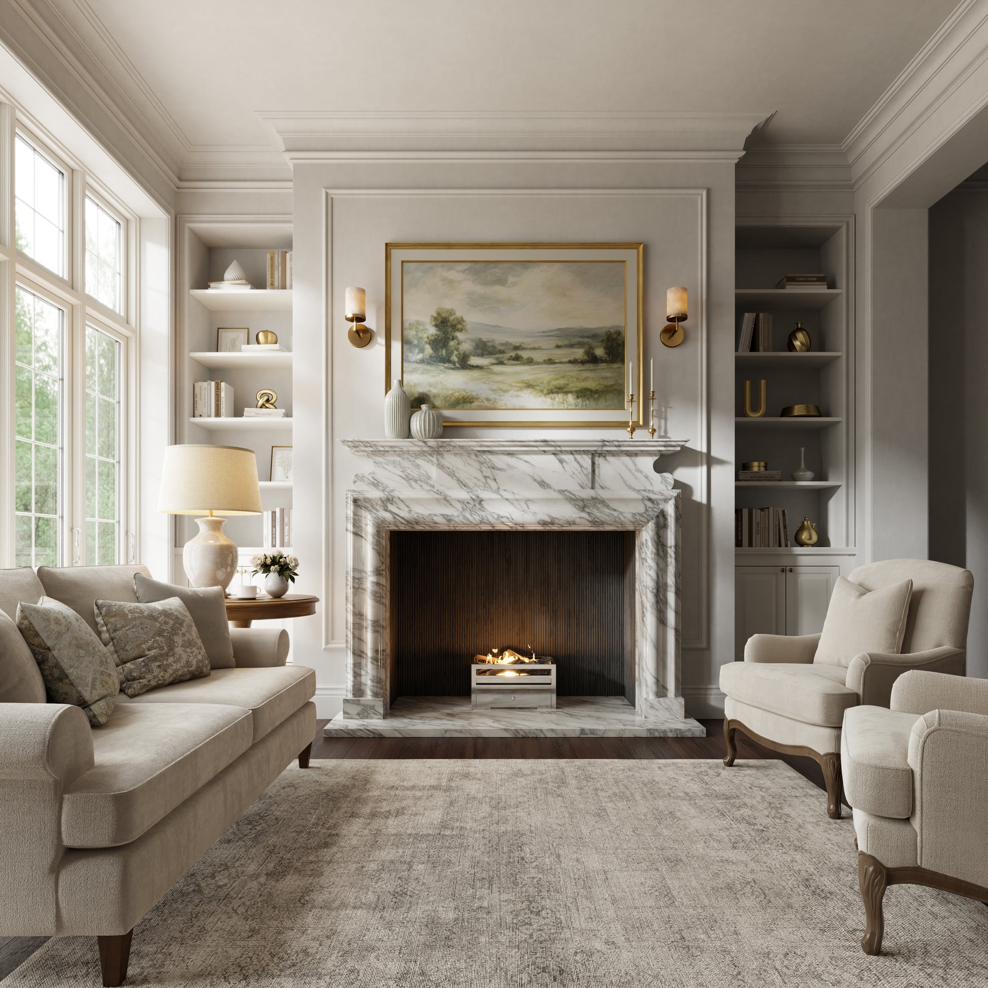 Carrington Arabescato Honed Marble Fireplace 1700mm