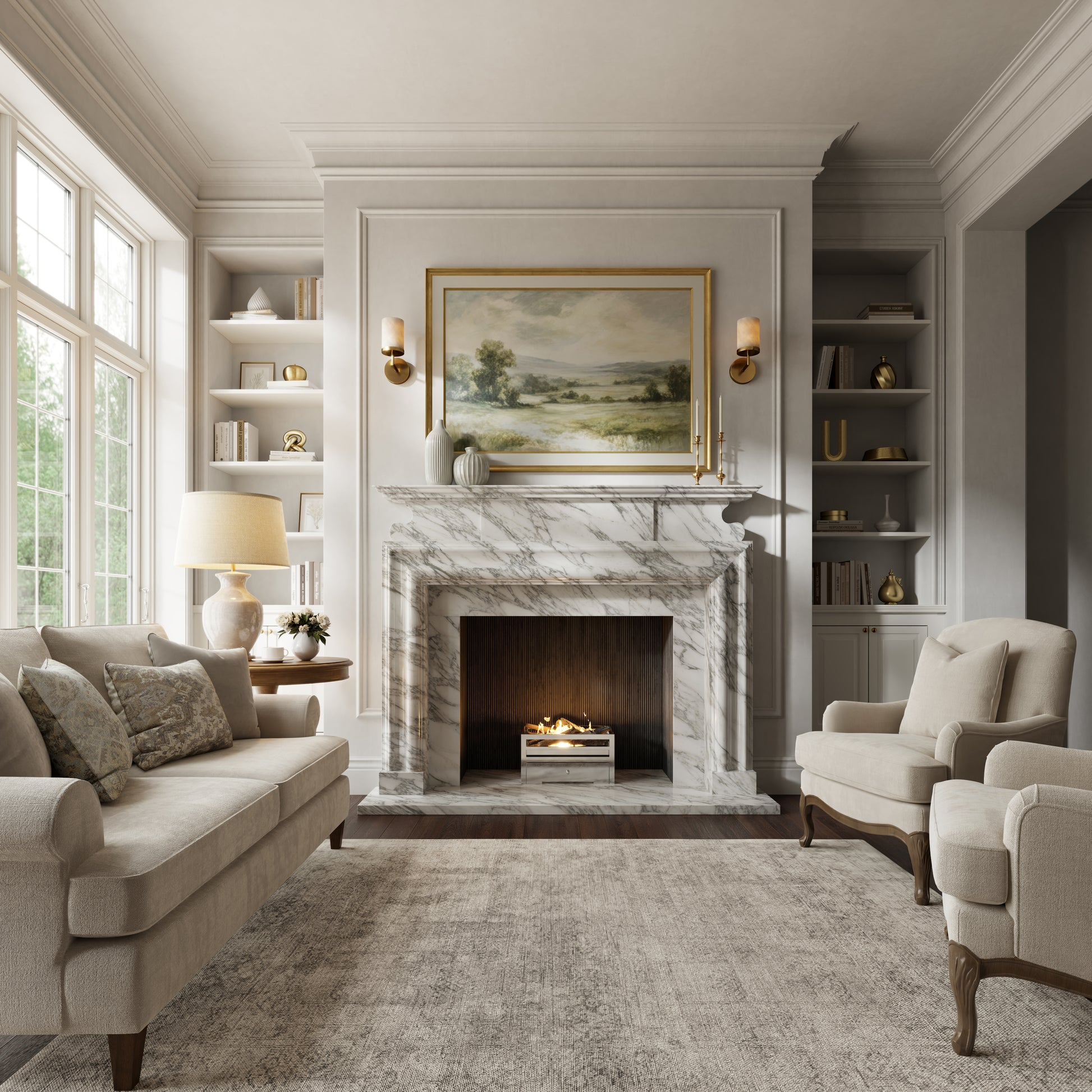 Carrington Arabescato Honed Marble Fireplace 1700mm