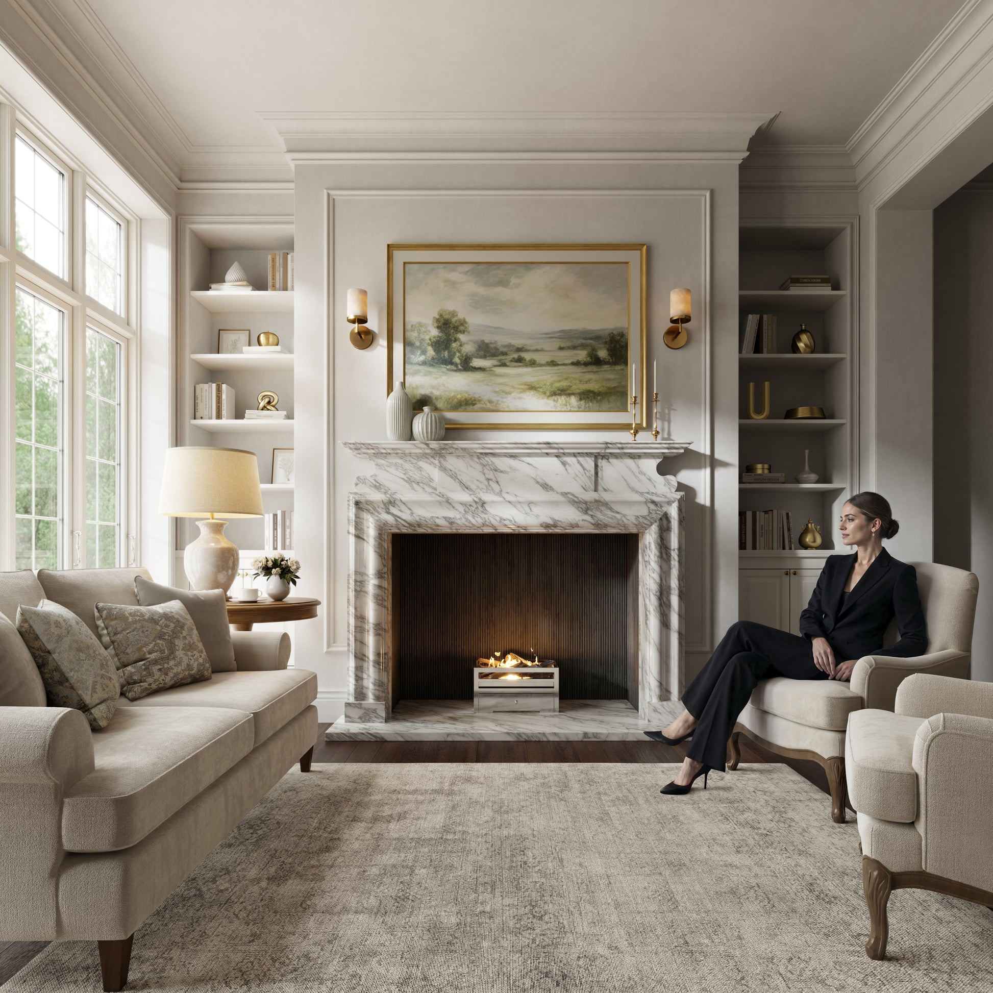 Carrington Arabescato Honed Marble Fireplace 1700mm