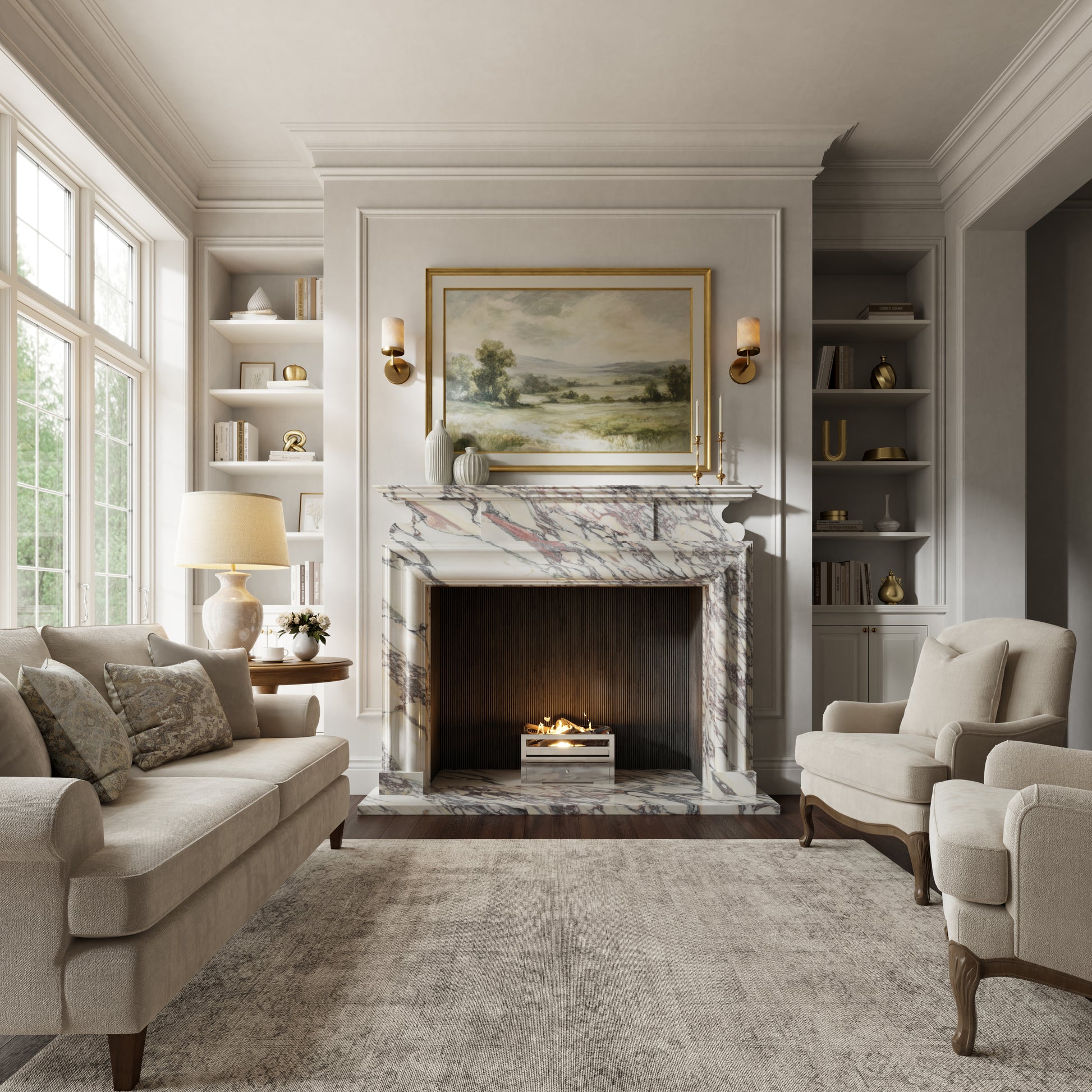 Carrington Calacatta Viola Honed Marble Fireplace 1700mm
