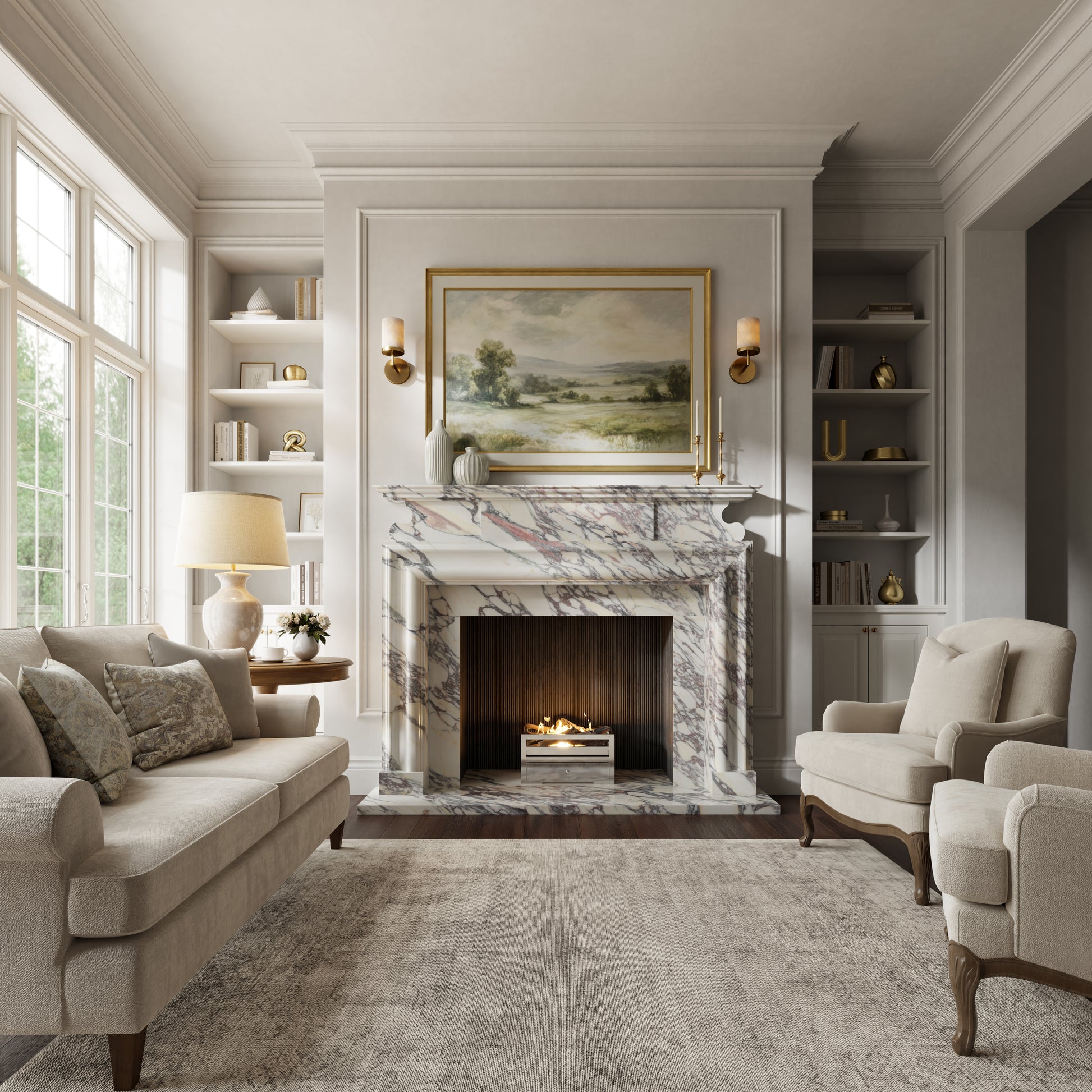 Carrington Calacatta Viola Honed Marble Fireplace 1700mm