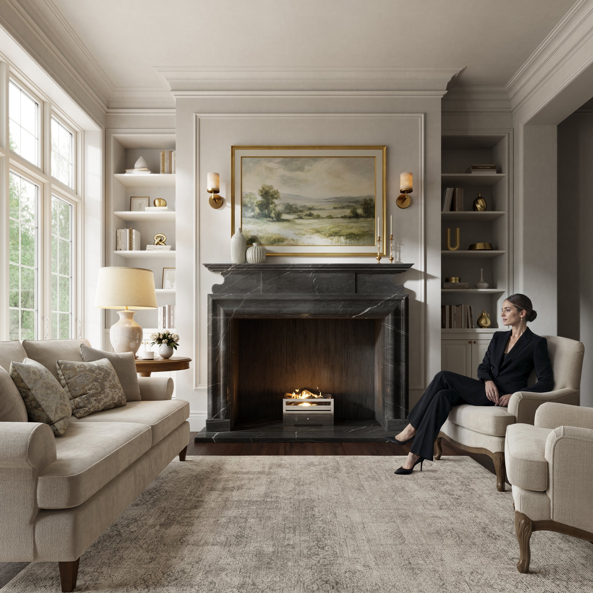 Carrington Pietra Grey Honed Marble Fireplace 1700mm