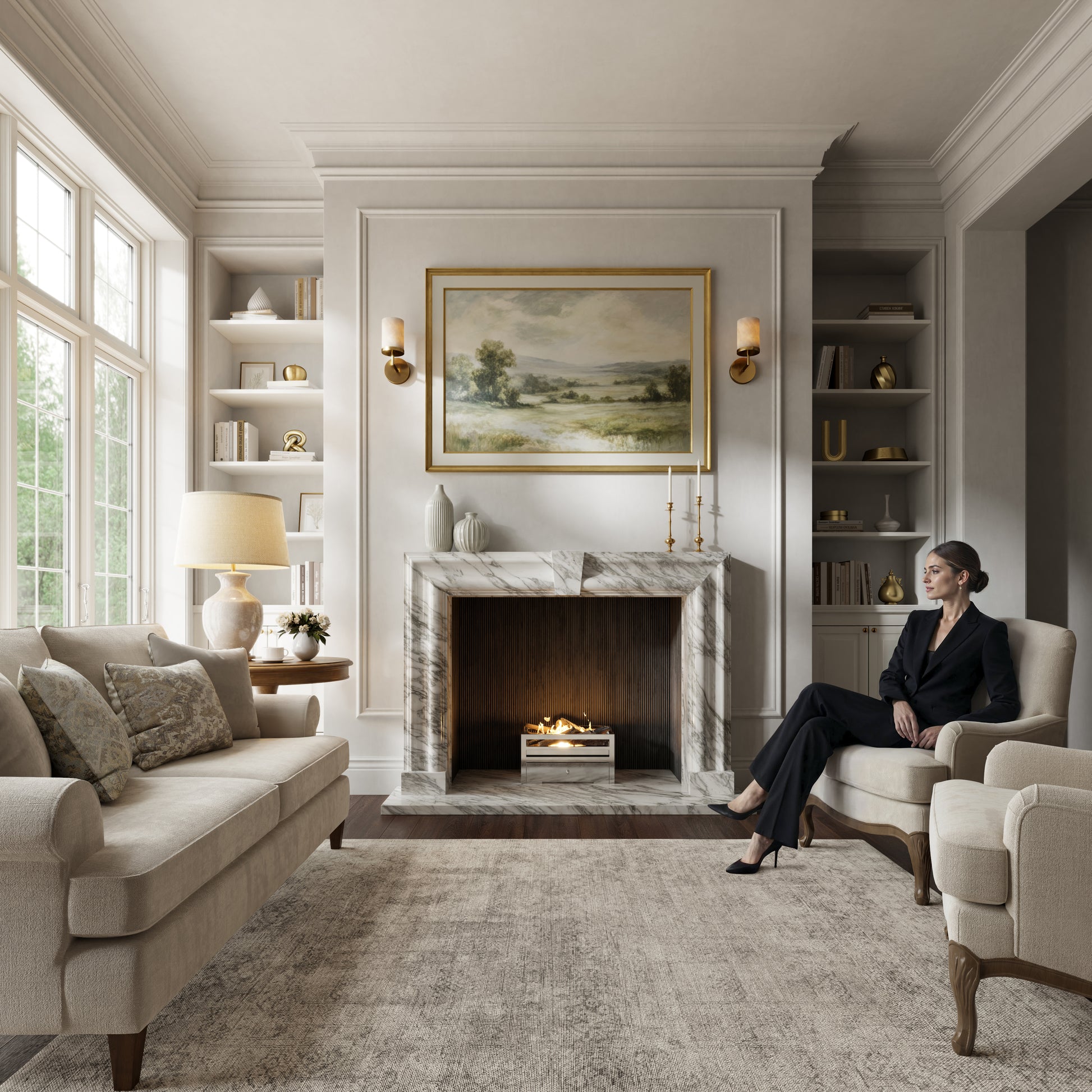 Chalis Arabescato Honed Marble Fireplace 1500mm