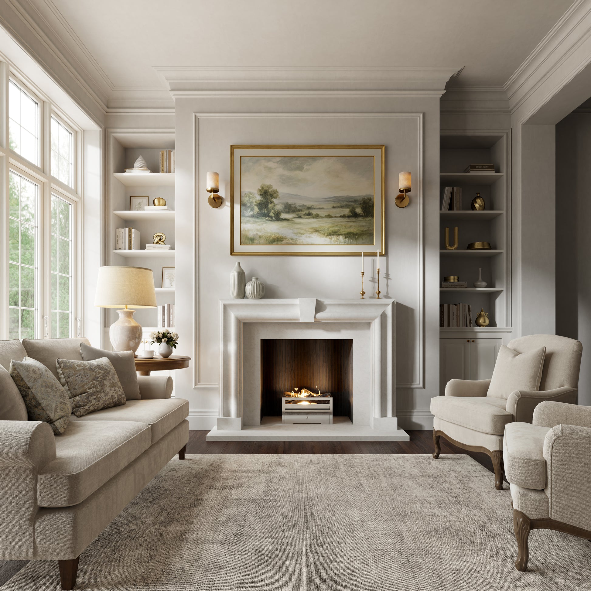 Chalis Beige Limestone Honed Marble Fireplace 1500mm